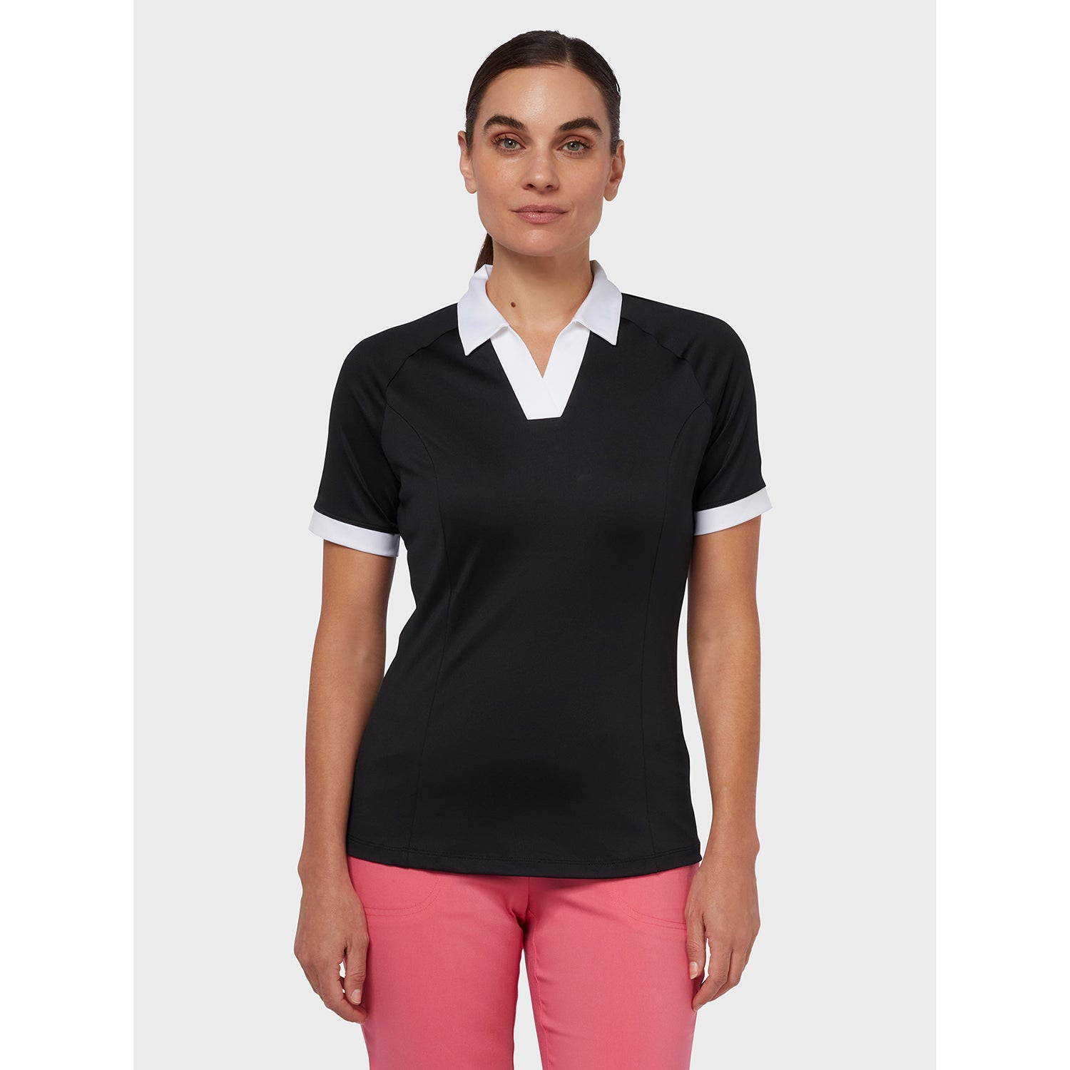 Callaway Ladies Short Sleeve Colour Block Golf Polo Shirt in Caviar Black