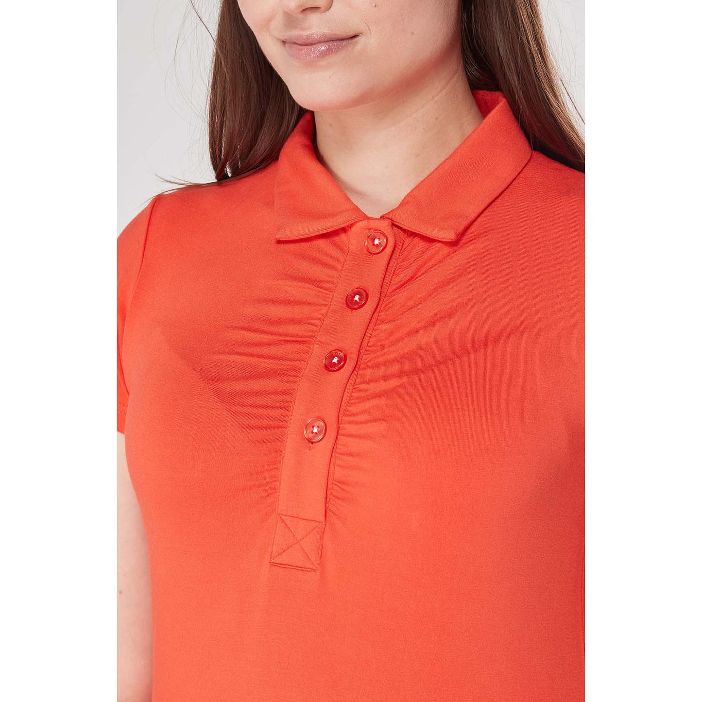 Swing Out Sister Ladies Ultra-Soft Stretch Short Sleeve Polo in Mandarin