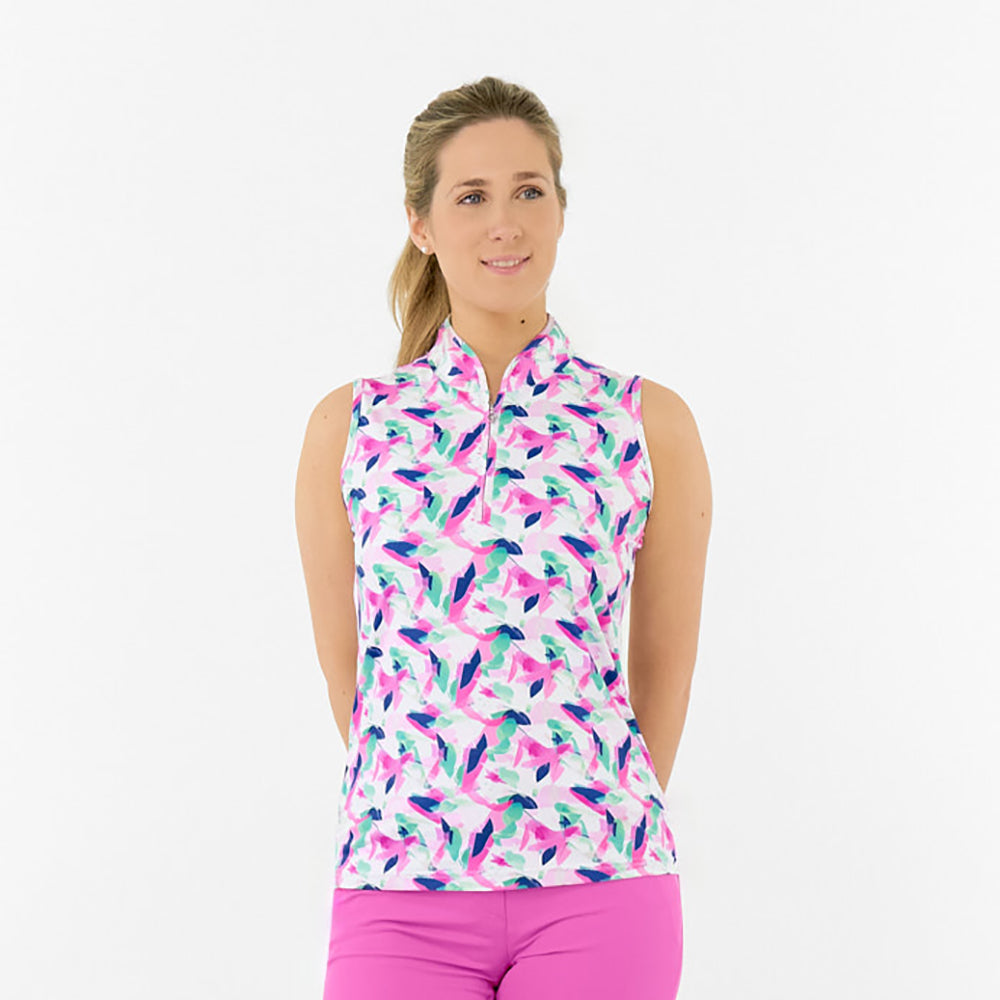 Pure Golf Ladies Sleeveless Polo in Abstract Nature Print