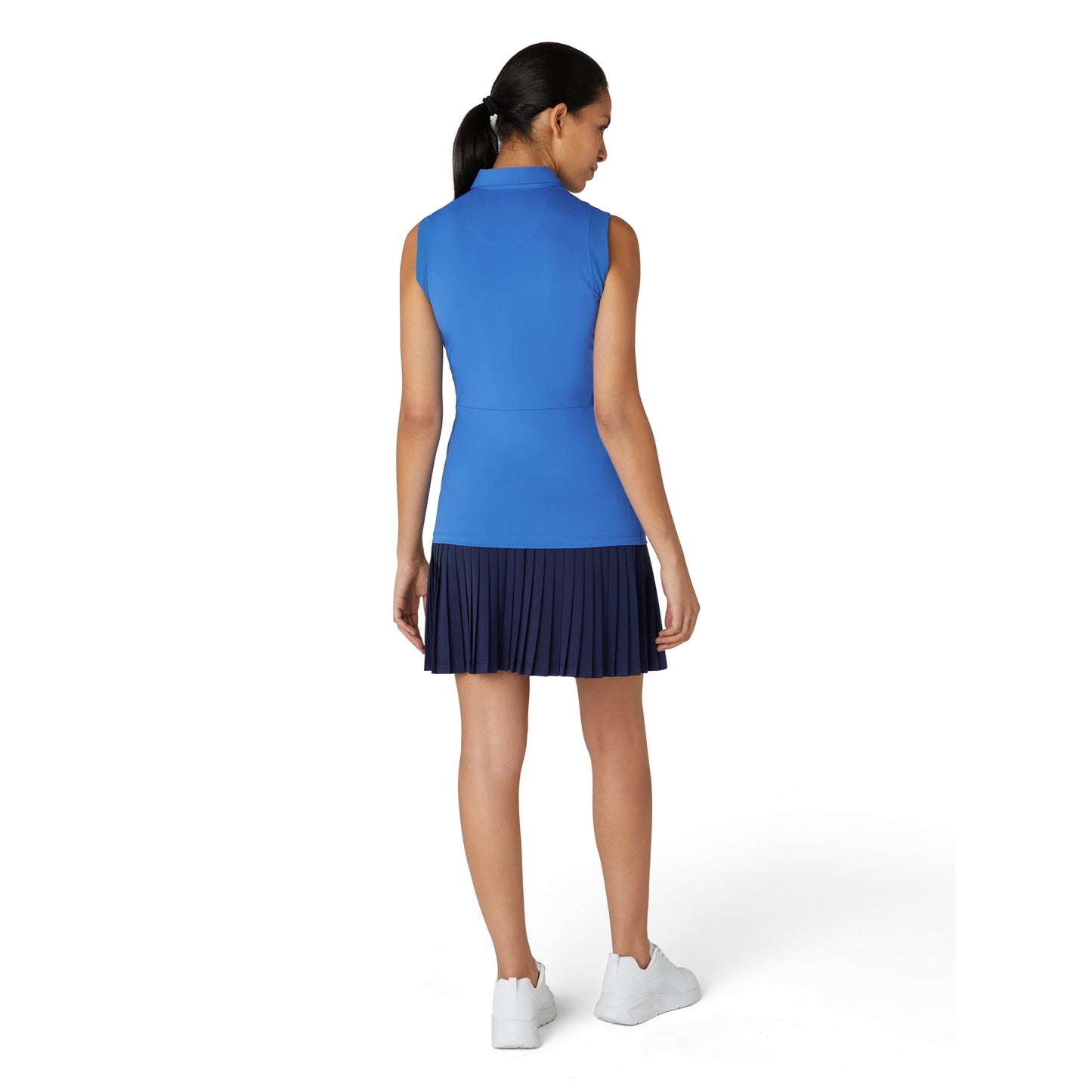 Original Penguin Women's Sleeveless Zip-Neck Polo with Mesh Panels in Nebulas Blue