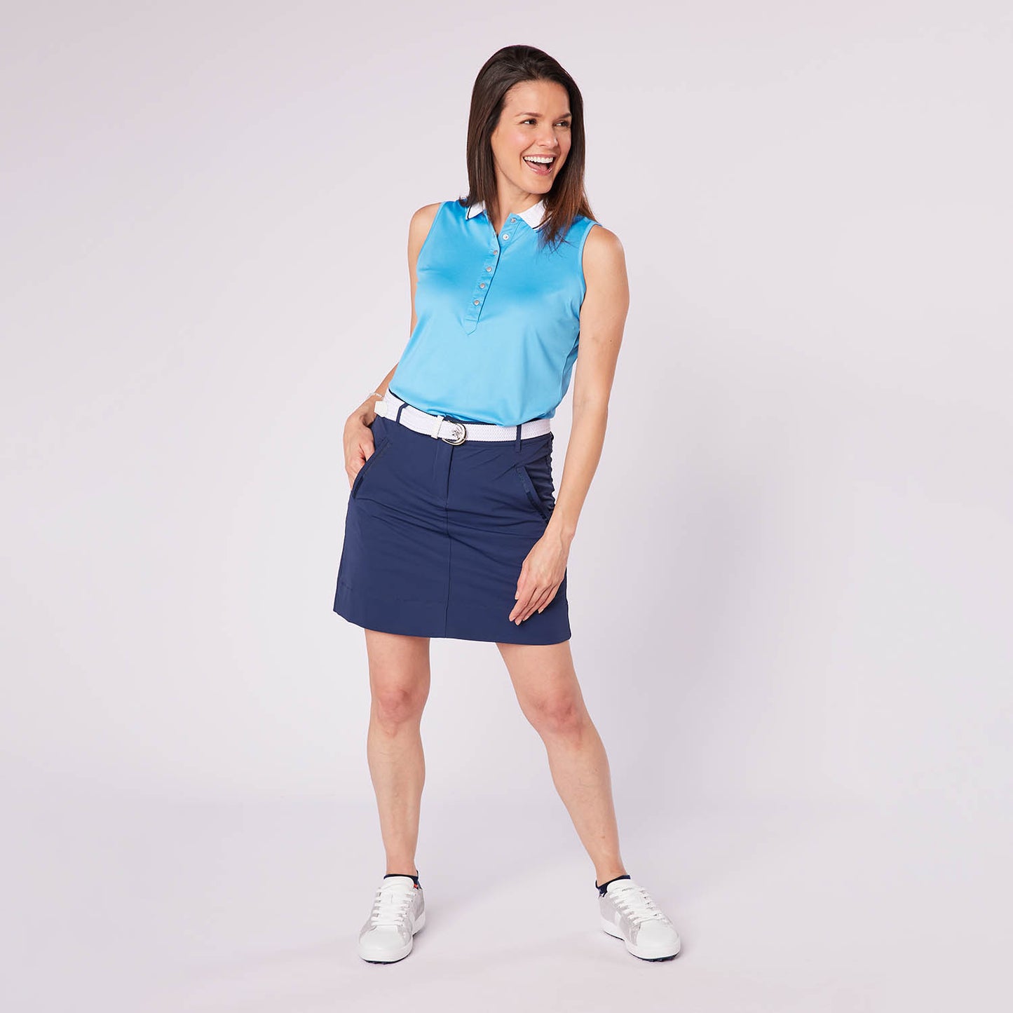 Swing Out Sister Ladies Pique Sleeveless Polo with Contrasting Ribbed Collar
