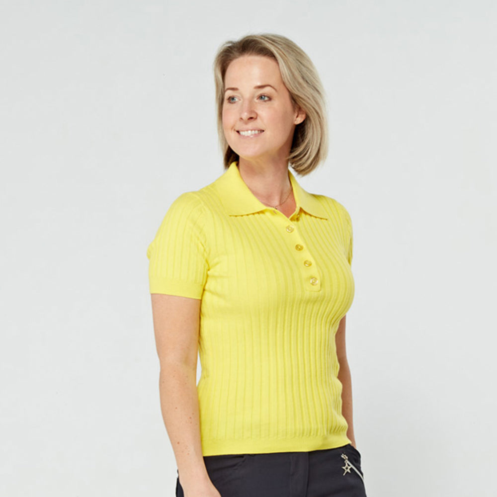 Swing Out Sister Ladies Short Sleeve Knitted Top in Sunshine