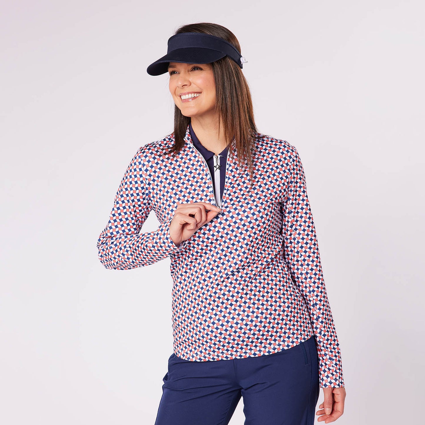Swing Out Sister Ladies Geometric Tile Print Zip-Neck Top
