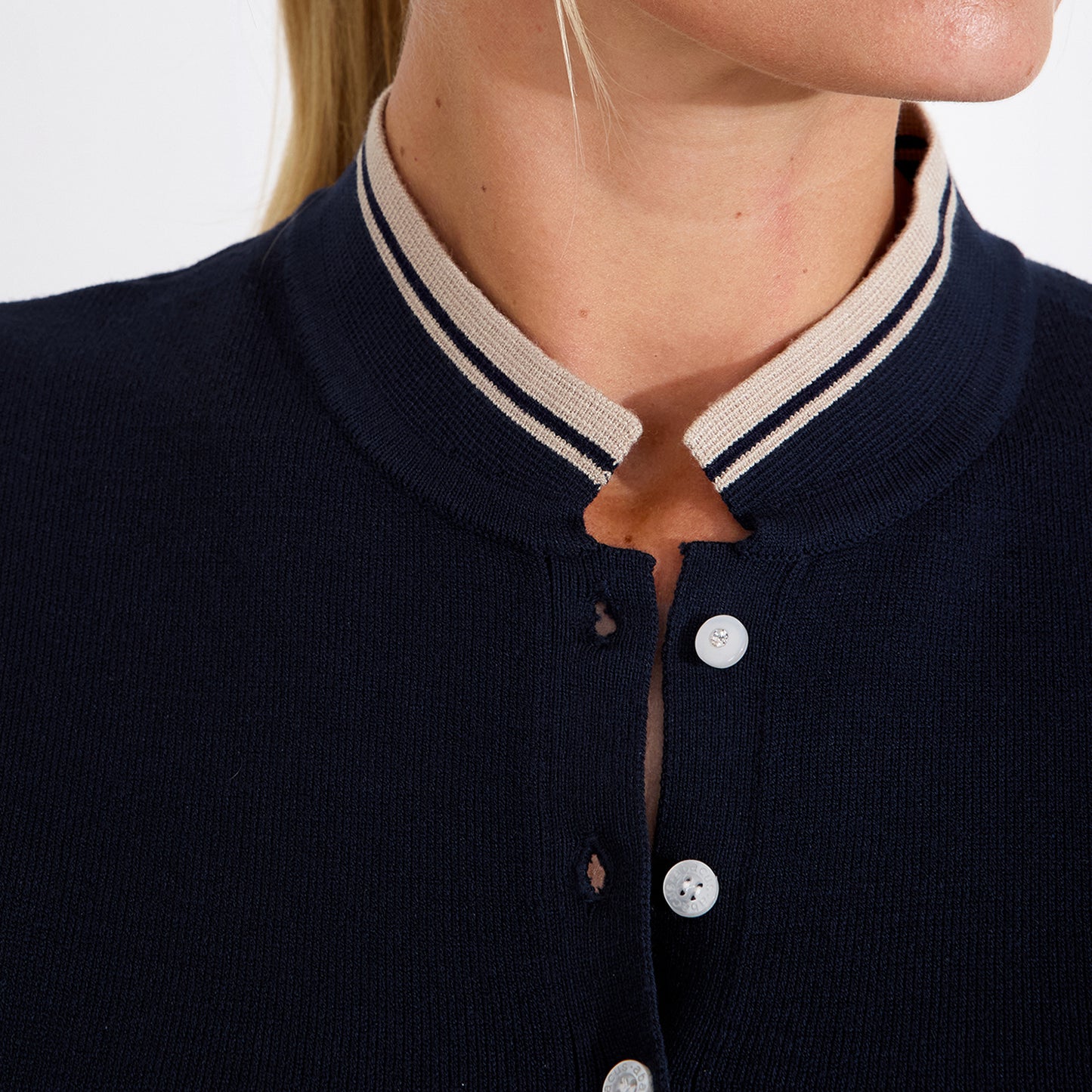 Abacus Ladies Knitted Cap Sleeve Polo in Navy