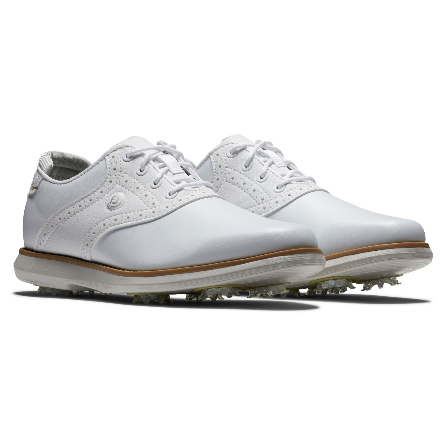 FootJoy Ladies Traditions Wide Fit Waterproof Golf Shoe in White with SoftSpikes