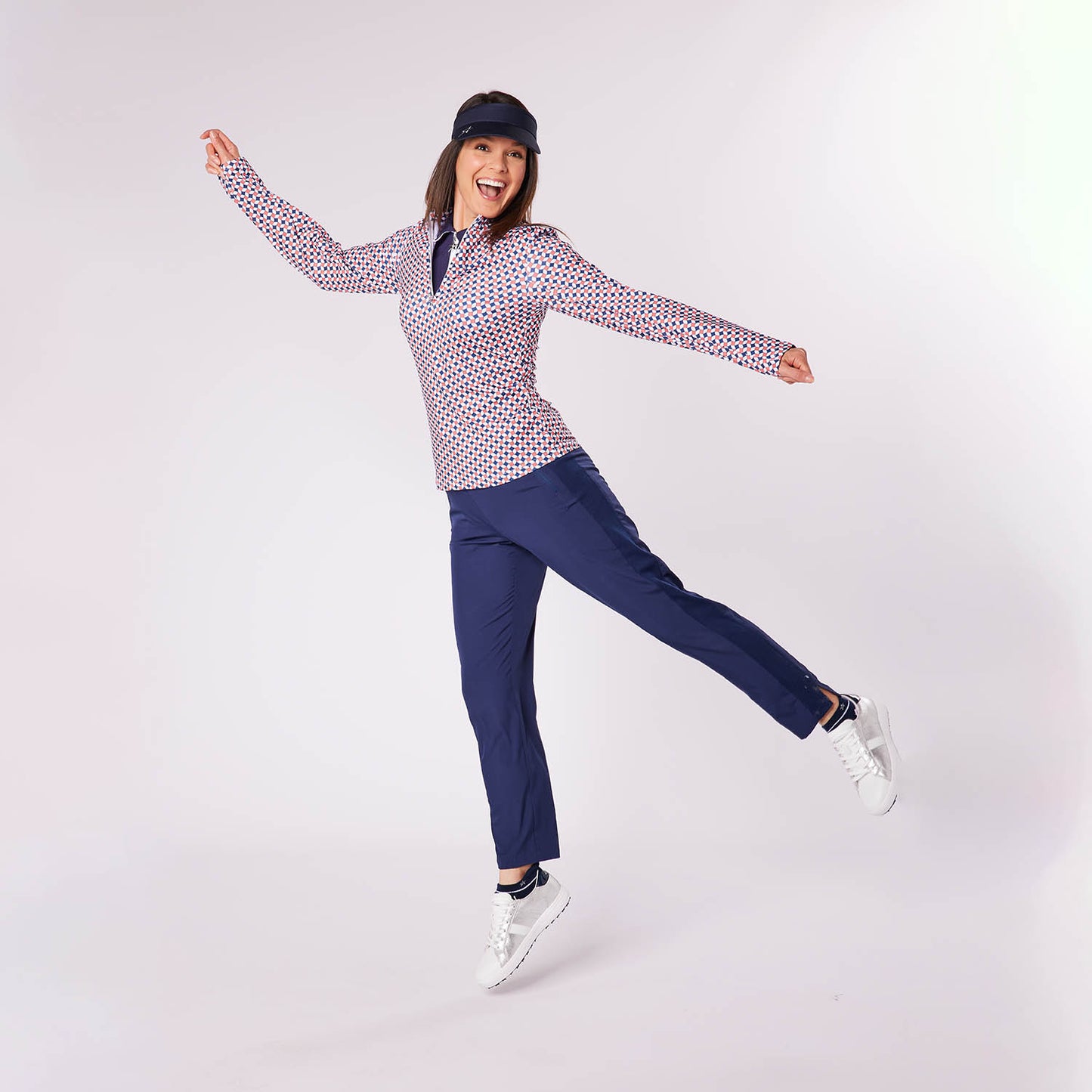Swing Out Sister Ladies Geometric Tile Print Zip-Neck Top