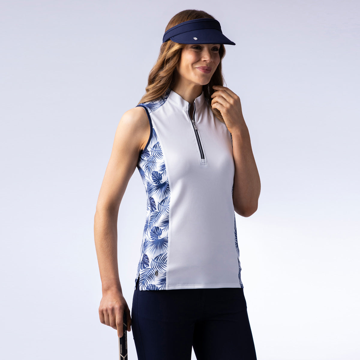 Glenmuir Ladies Sleeveless Polo with Contrast Tropical Print Panels