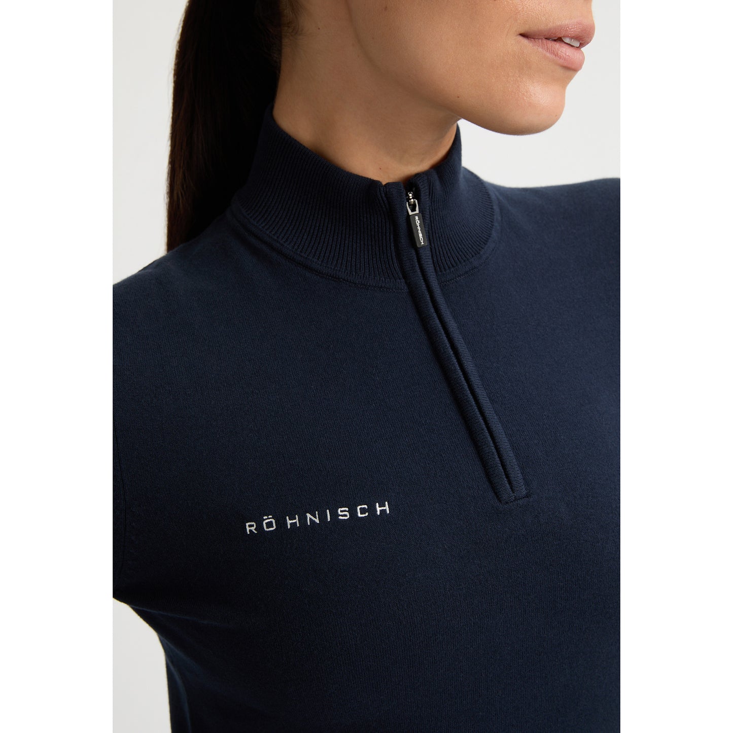 Rohnisch Ladies Navy Knitted Zip-Neck Sweater