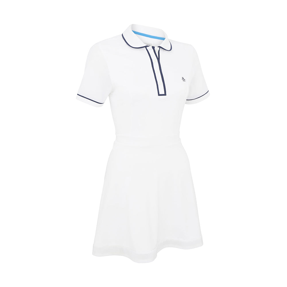 Original Penguin Ladies Mesh Detailed Short Sleeve Dress in Bright White