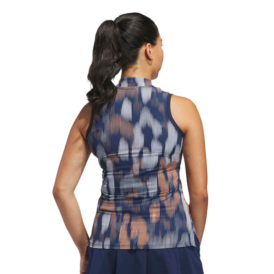 adidas Golf Ladies Sleeveless Polo in Striking Linear Leopard Print for Standout Style
