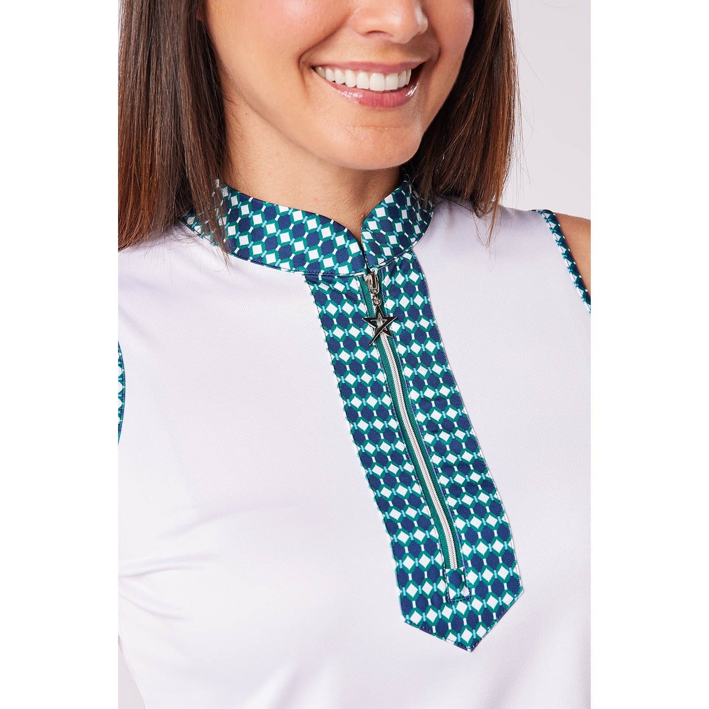 Swing Out Sister Women's Zip-Neck Sleeveless Polo with Contrast Trim