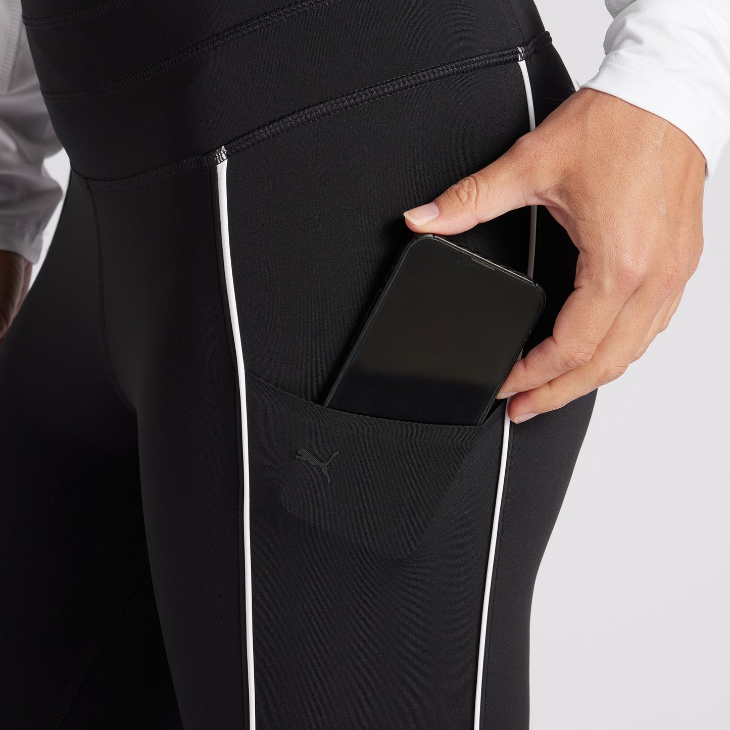 Puma Ladies You-V Leggings in Black with White Piping Detail