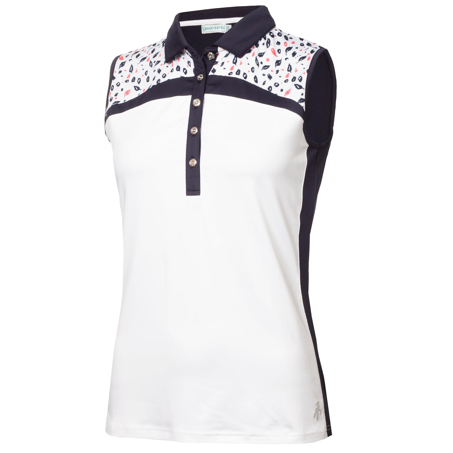 Green Lamb Sleeveless Polo Shirt with Petal Print Yoke