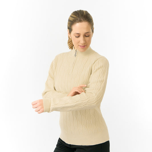 Pure Golf Ladies Quarter Zip Cable Knit Lined Sweater - Last One XL Only Left