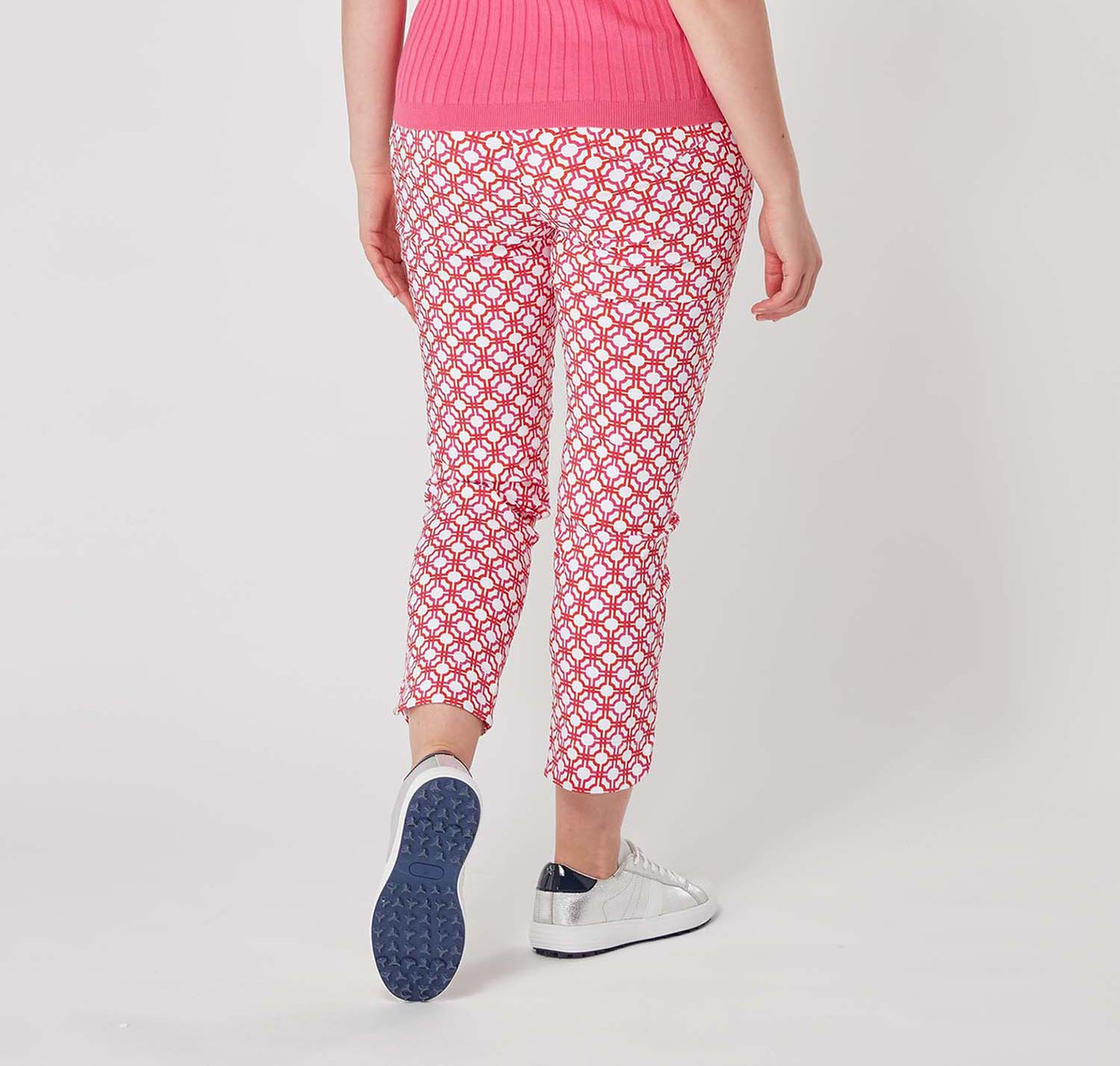 Swing Out Sister Ladies Lush Pink and Mandarin Mosaic Pattern 7/8 Trousers