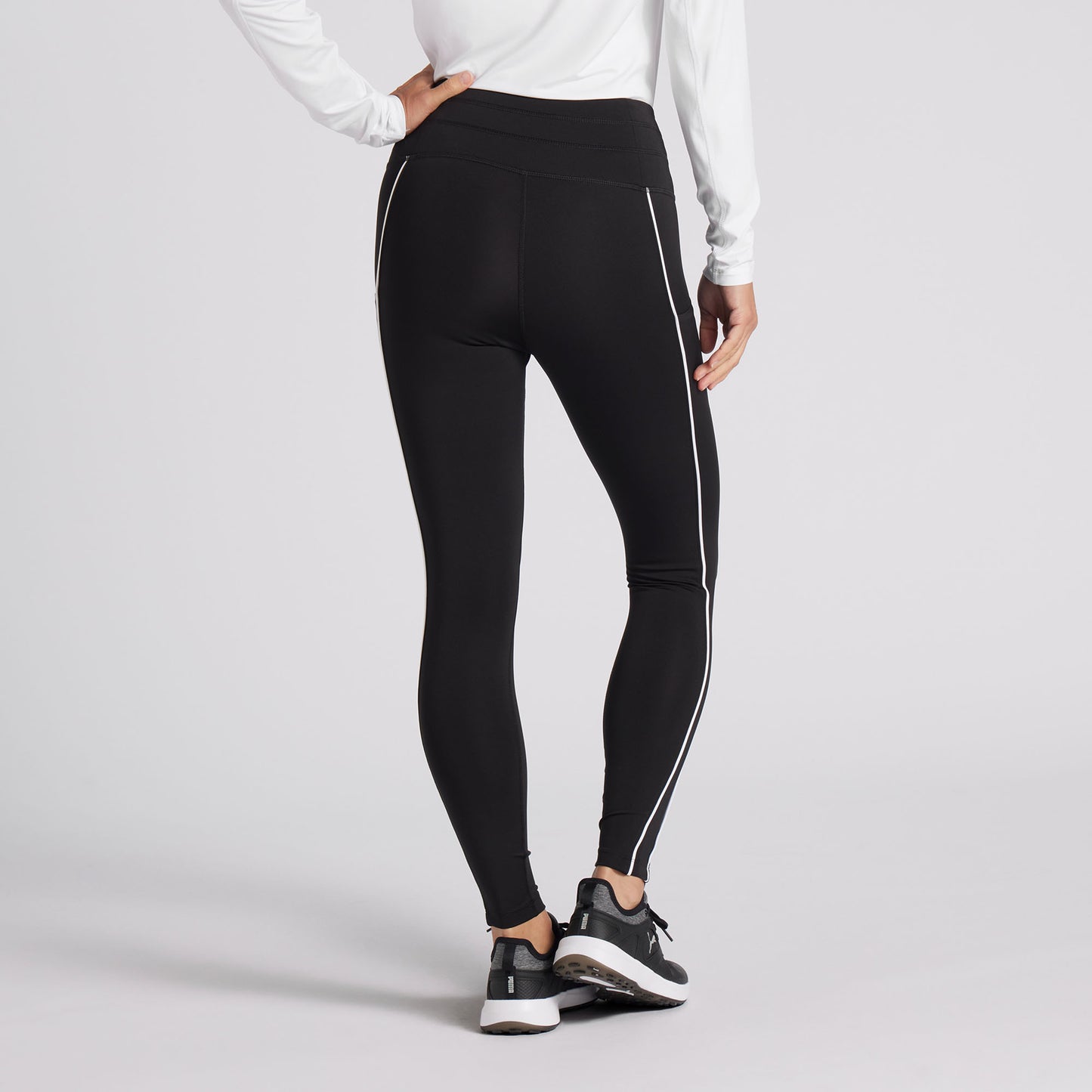 Puma Ladies You-V Leggings in Black with White Piping Detail