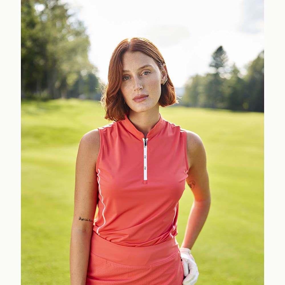 Nivo Ladies Sporty Sleeveless Polo in Papaya Red - Last One Medium Only Left