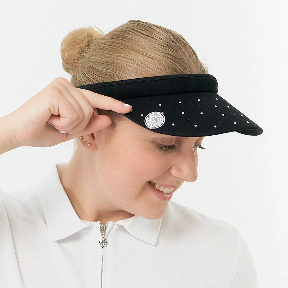 Surprizeshop Crystal Embellished Clip-On Visor with Ball Marker in Black