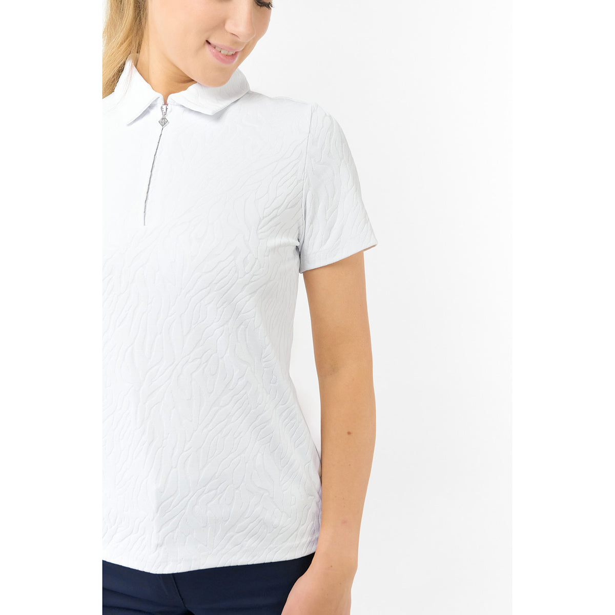 Pure Golf Ladies Short Sleeve Polo in Jacquard Texture for Refined, Effortless Style