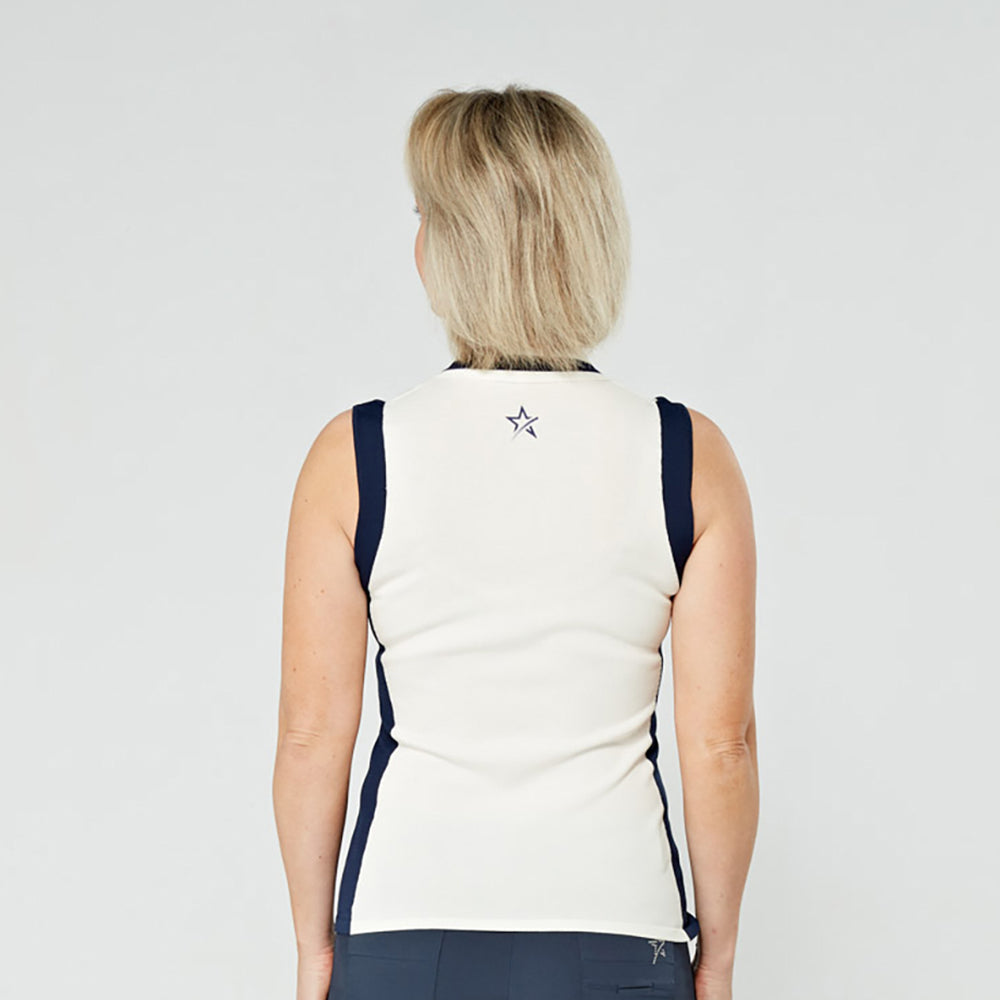 Swing Out Sister Women's ELITE Knitted Sleeveless Polo in Navy and White