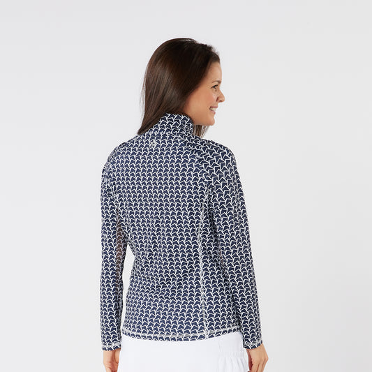 Swing Out Sister Long Sleeve Top with Mesh Ventilation in Navy