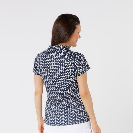 Swing Out Sister Soft-Stretch Short Sleeve Polo with All-over Pattern in Navy