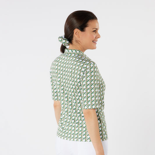 Swing Out Sister Half Sleeve Button Down Polo with Gentle Ruched Detail