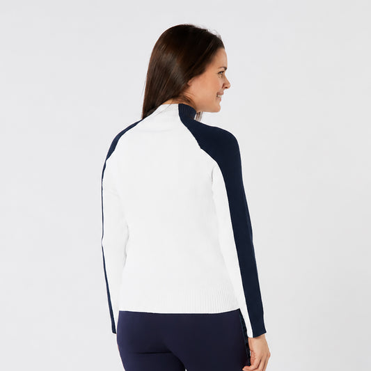 Swing Out Sister Colour Block Full-Zip Ribbed Cardigan in Navy & White