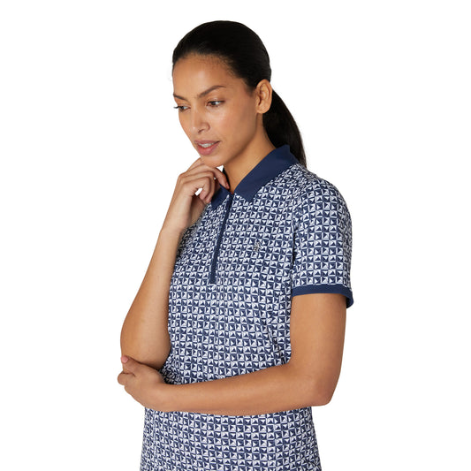Original Penguin Ladies Navy Short Sleeve Geo Print Polo Shirt - Last One Small Only Left