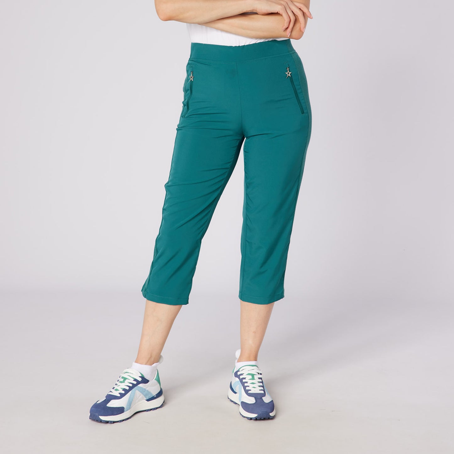 Swing Out Sister Ladies Lightweight Pull-On Capris with Ribbed Side Stripe
