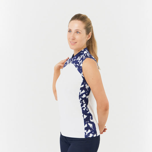 Pure Golf Ladies Sleeveless Polo with Navy Botanical Print - Last One XXL Only Left