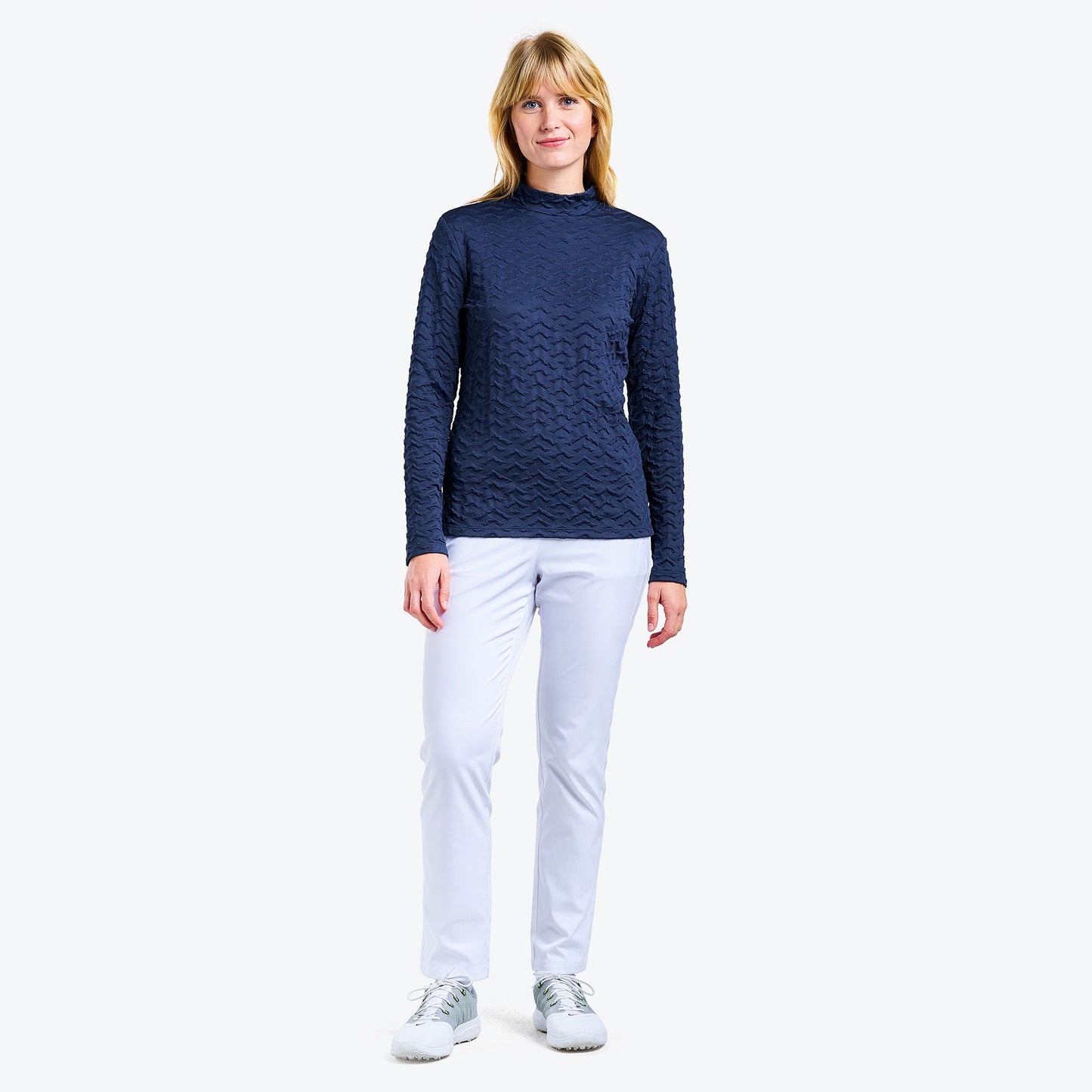 Nivo Ladies Long Sleeve Top with Textured Zig-Zag Print in Navy - Last One Large Only Left