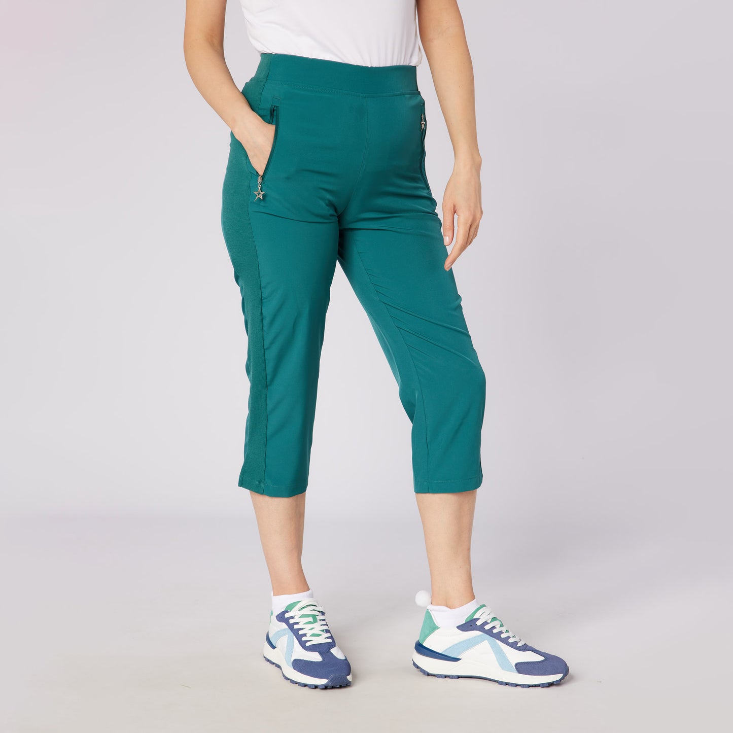 Swing Out Sister Ladies Lightweight Pull-On Capris with Ribbed Side Stripe