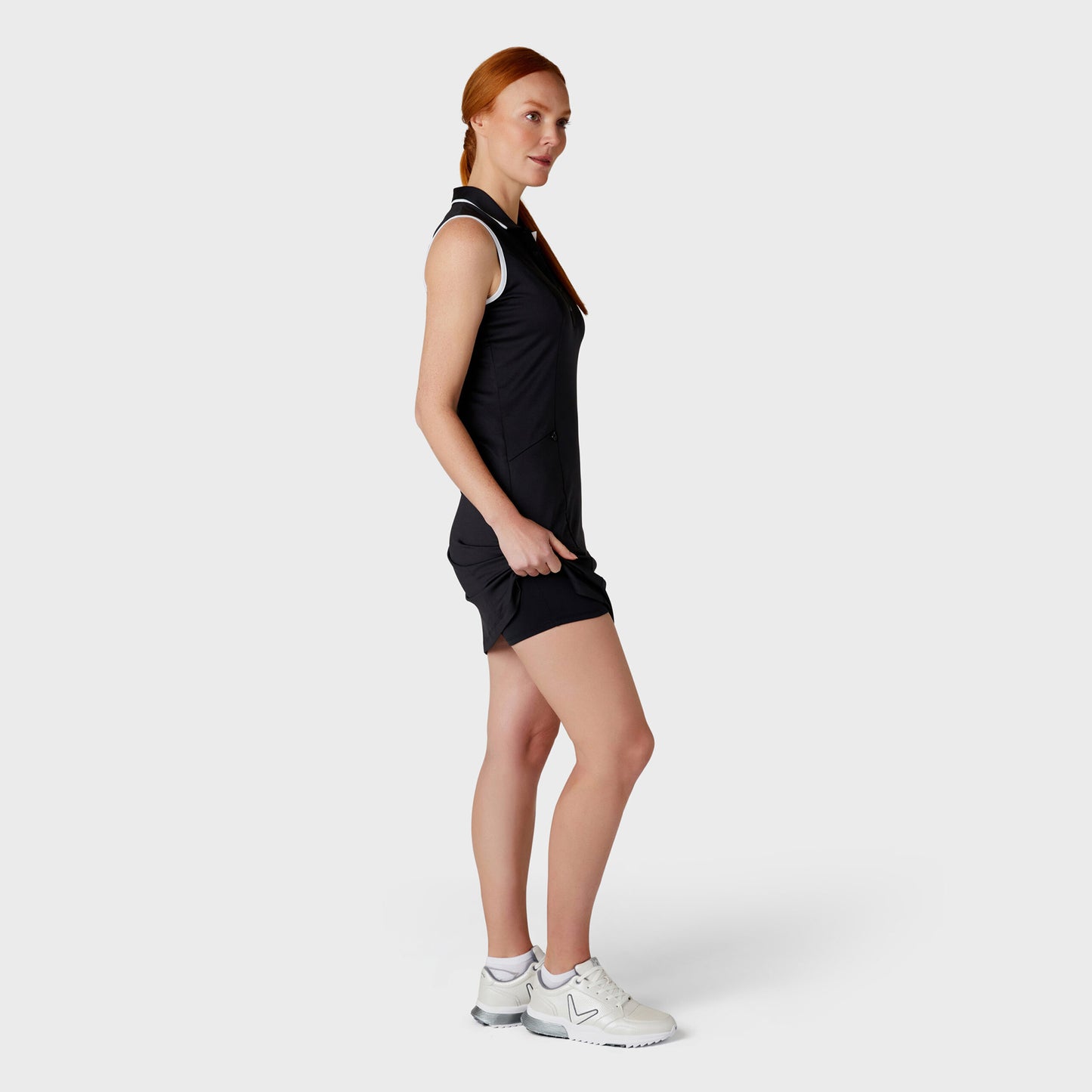 Callaway Ladies Sleeveless Golf Dress in Caviar with White Contrast Trim