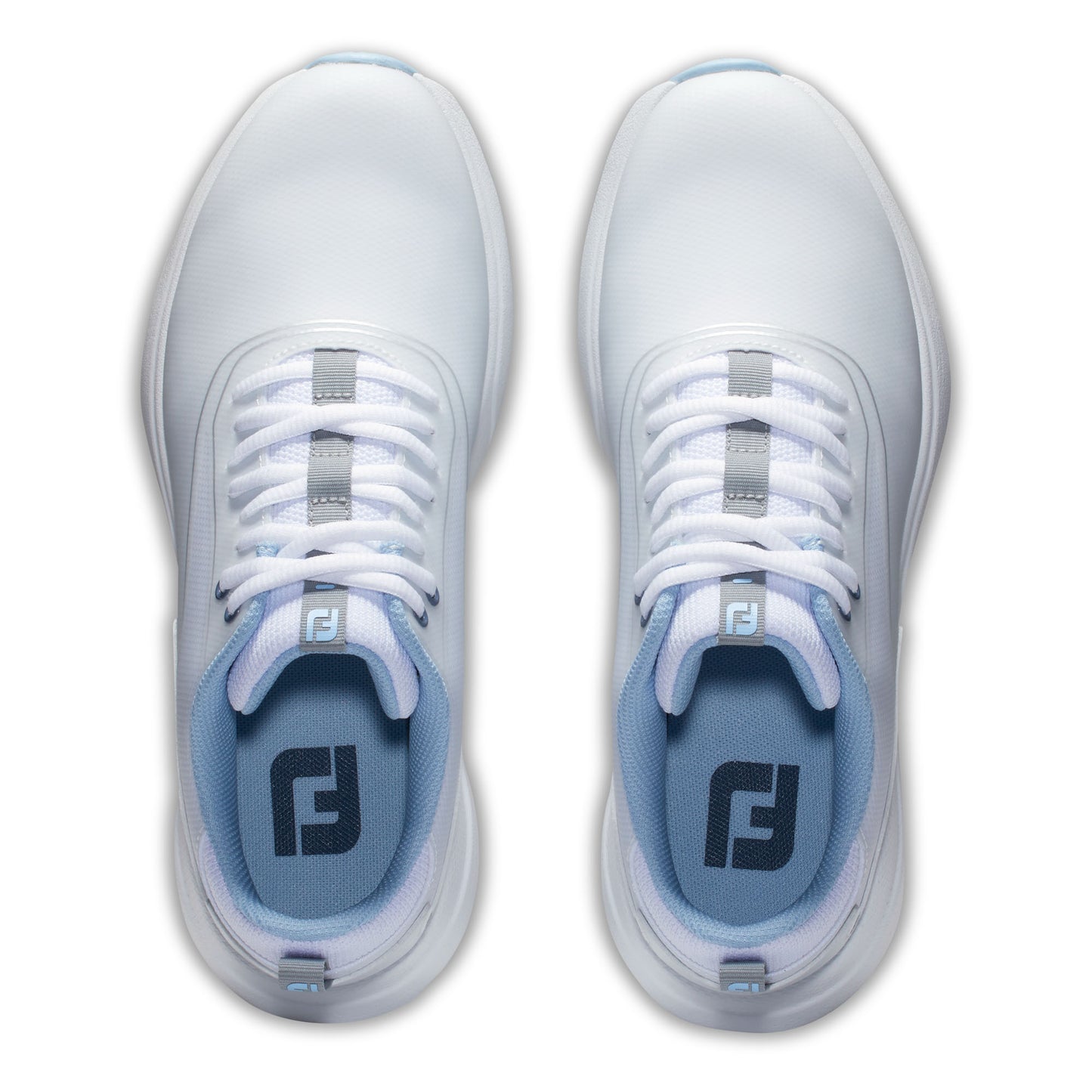 FootJoy Ladies Wide Fit Waterproof Performa Spikeless Golf Shoes in White & Blue