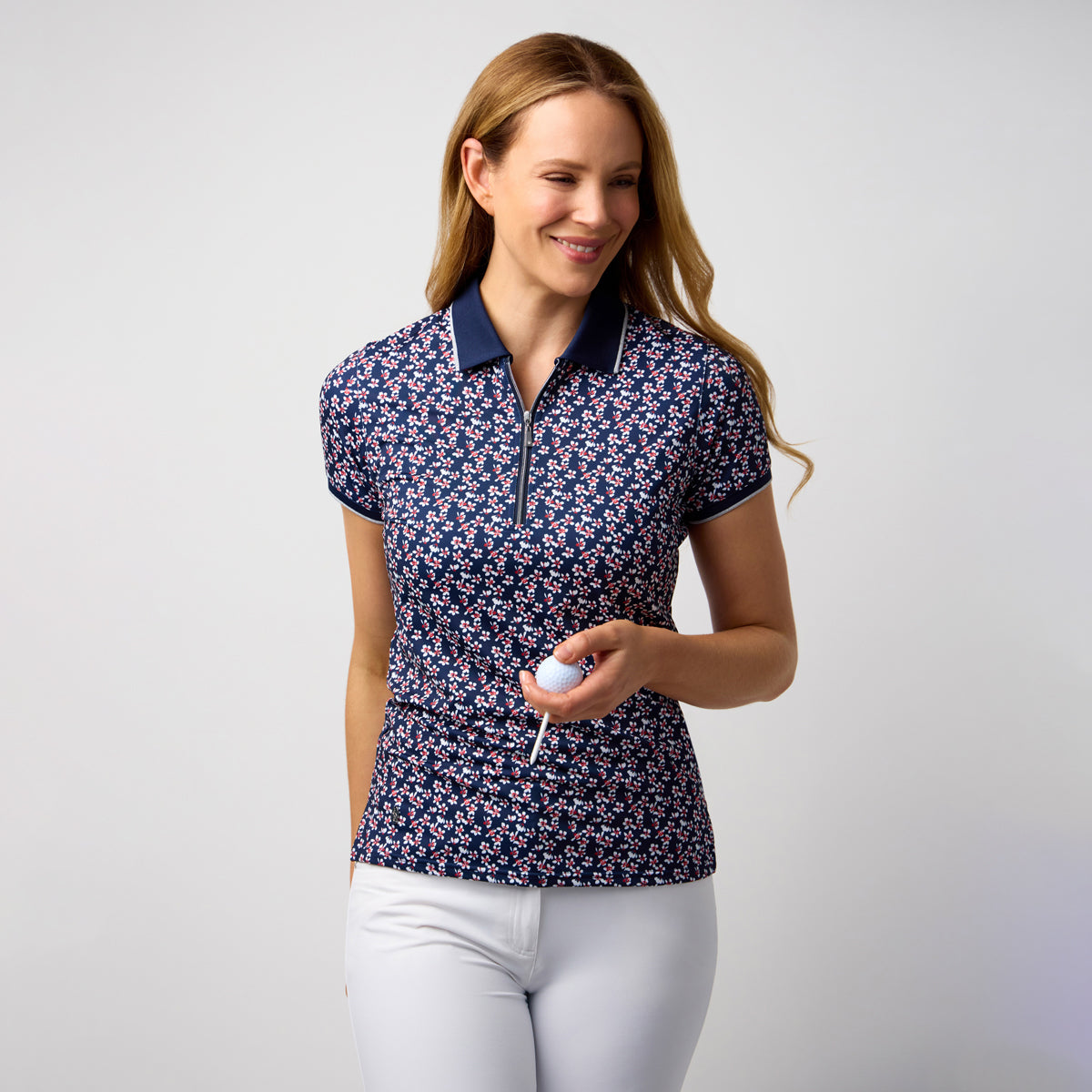 Glenmuir Ladies Navy Printed Polo for Elevated Style with Sophisticated Performance
