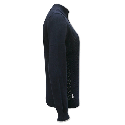 Glenmuir Ladies Navy Blue Golf Sweater with Pointelle Heart - Last One XL Only Left