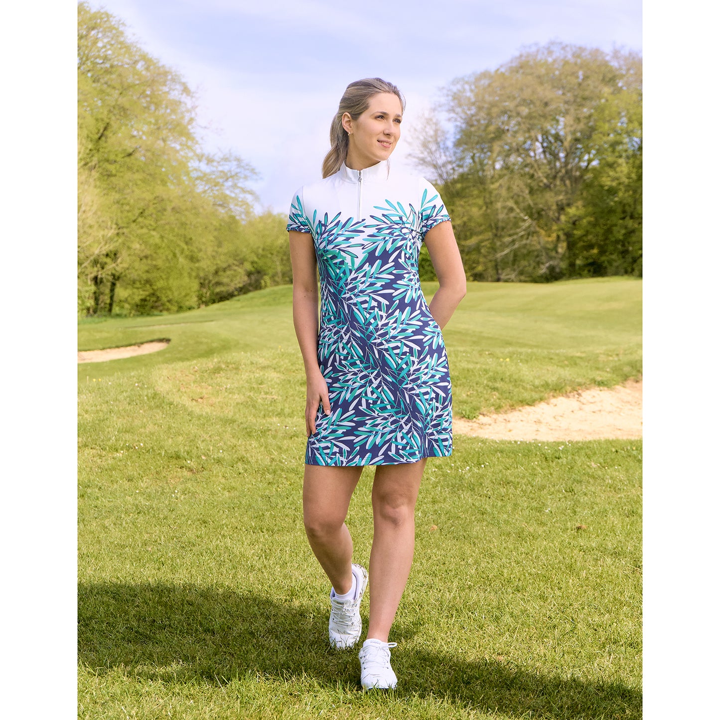 Pure Golf Cap Sleeve Palm Print Dress