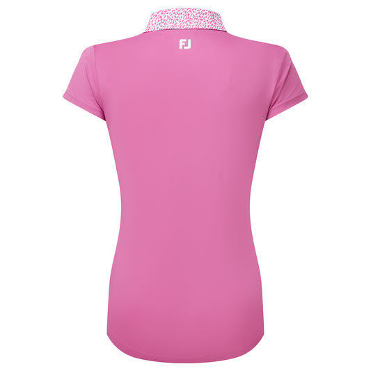 FootJoy Ladies V-Neck Cap Sleeve Polo with Animal Print Trim - Last One Small Only Left