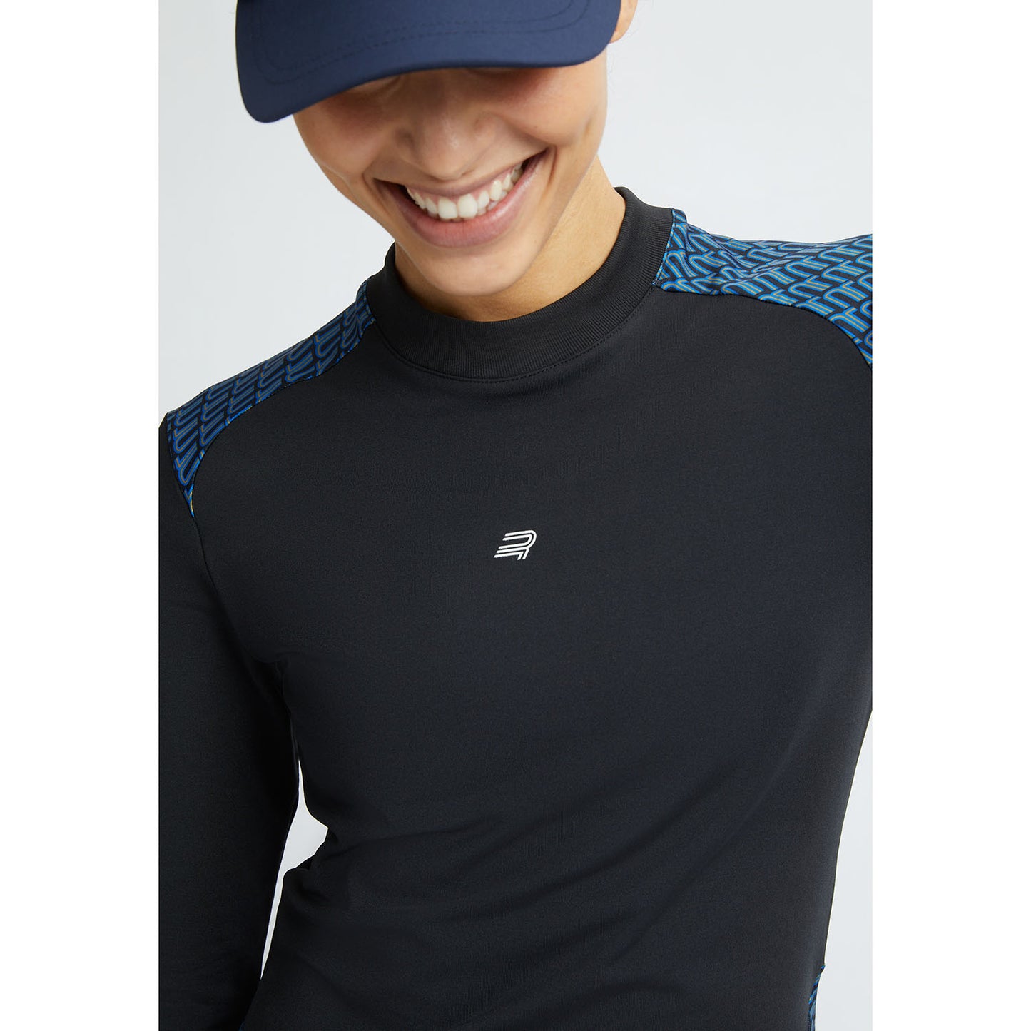 Rohnisch Ladies Black Top with Retro Print and Brushed Inner - Large Only Left