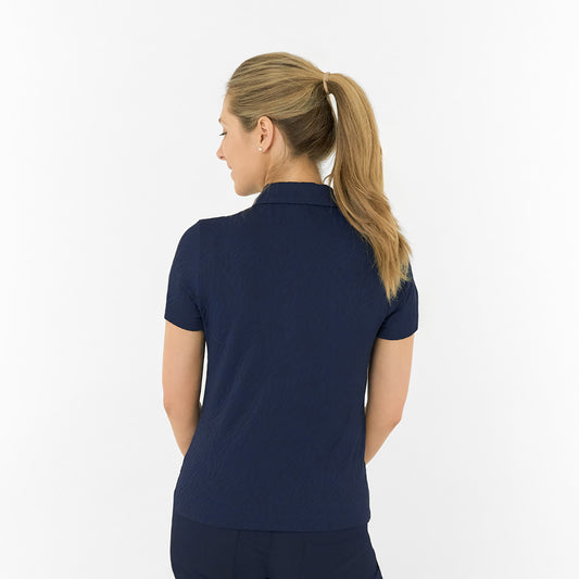 Pure Golf Ladies Short Sleeve Polo in Navy Jacquard Texture for Refined, Effortless Style