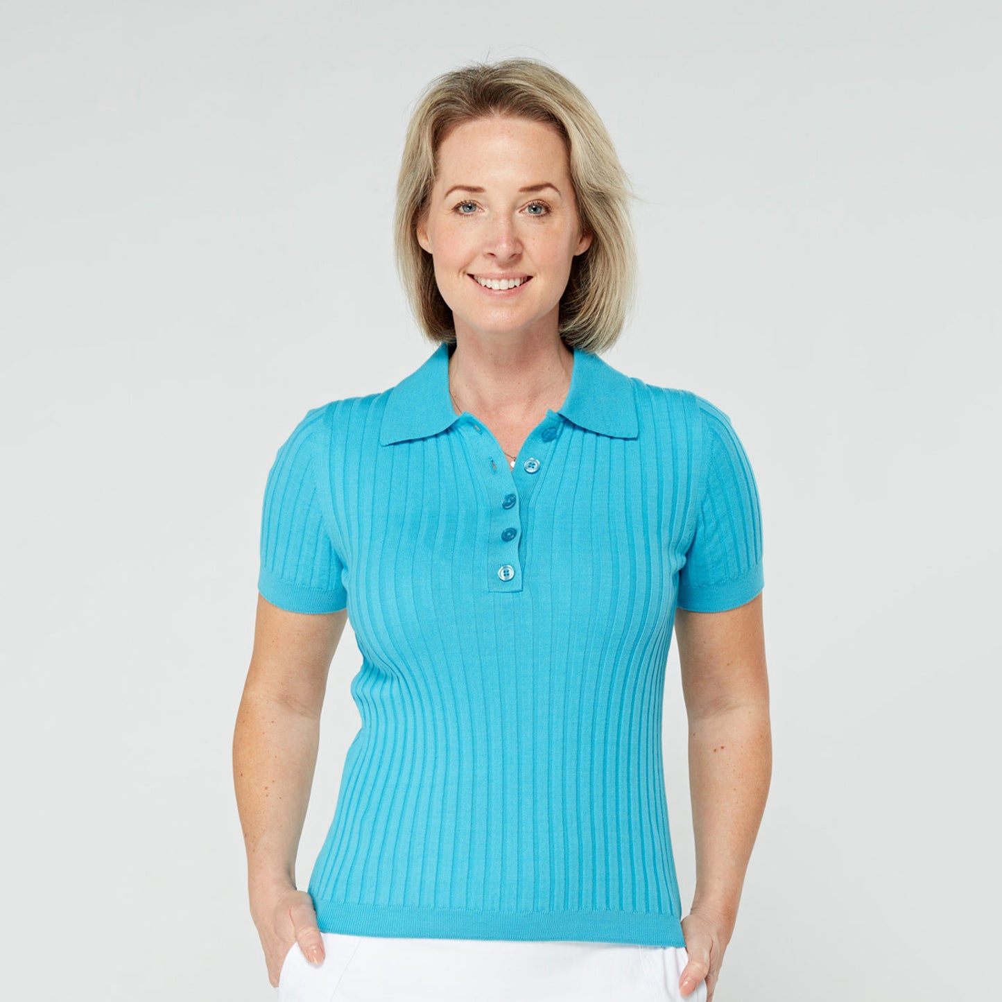 Swing Out Sister Ladies Dazzling Blue Short Sleeve Knitted Top