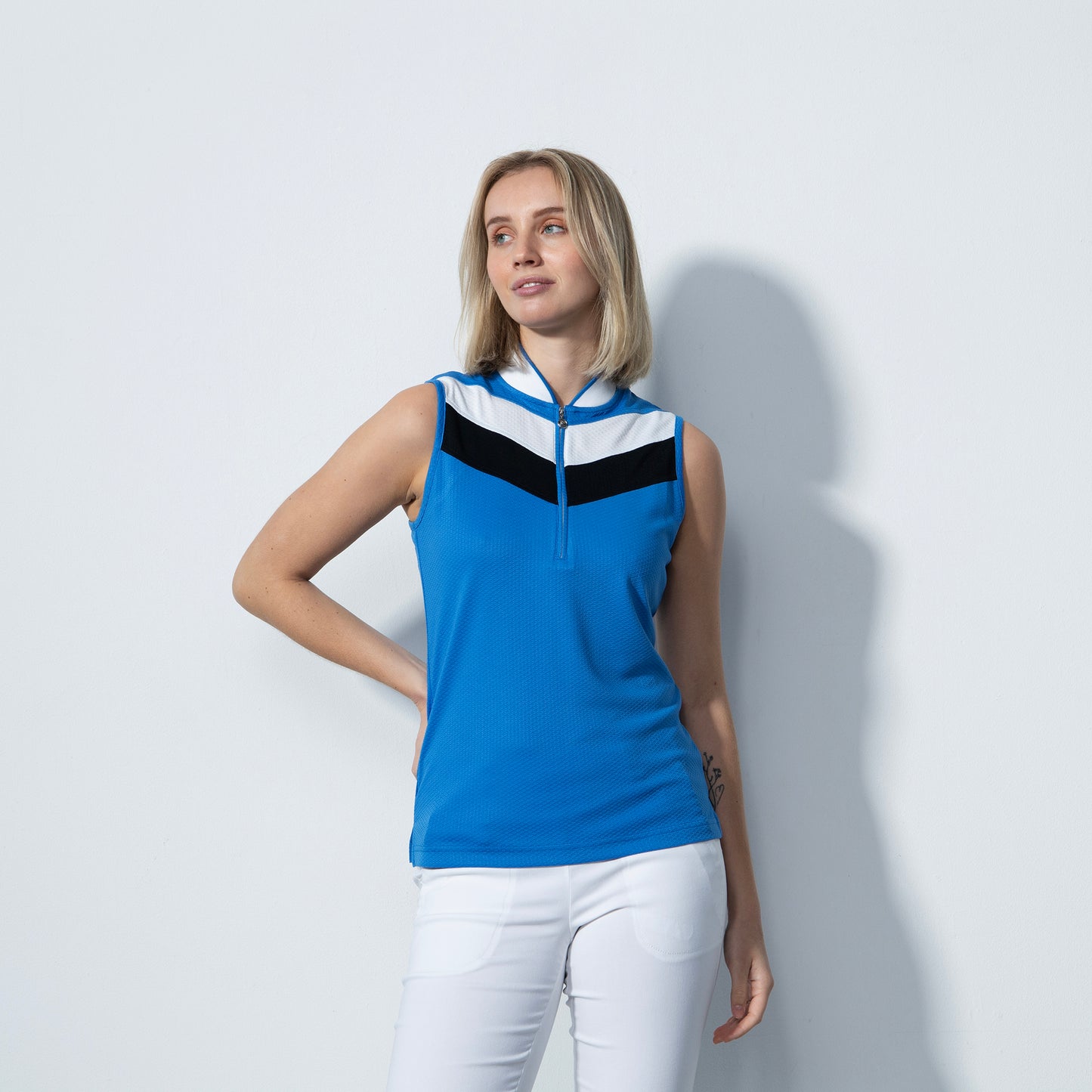 Daily Sports Ladies Honeycomb Sleeveless Polo Shirt with Colour Blocks