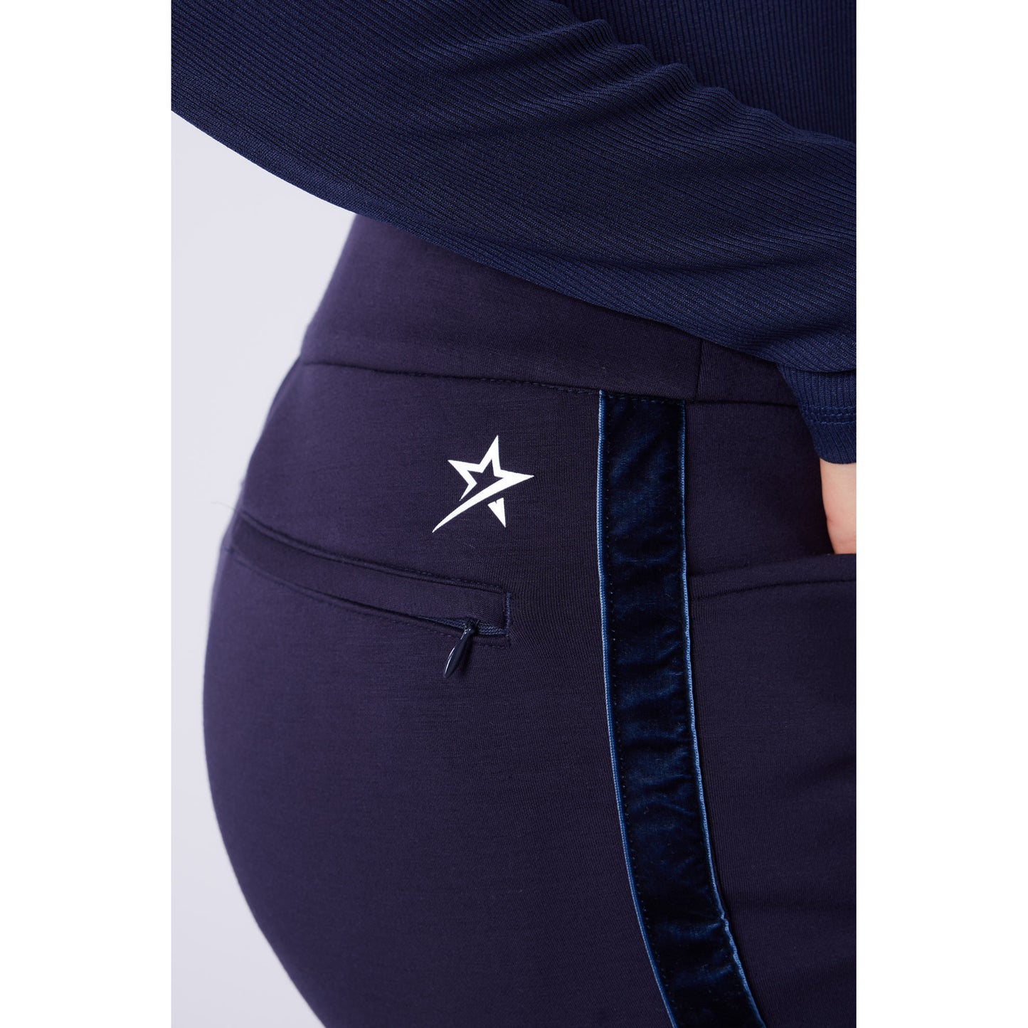 Swing Out Sister Ladies Thermal Pull-On Fleece Backed Trousers with Side Stripe in Navy