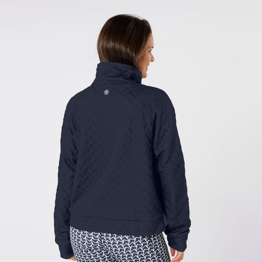 Swing Out Sister Ladies Quilted Lined Sweater with 1/4 Zip in Navy