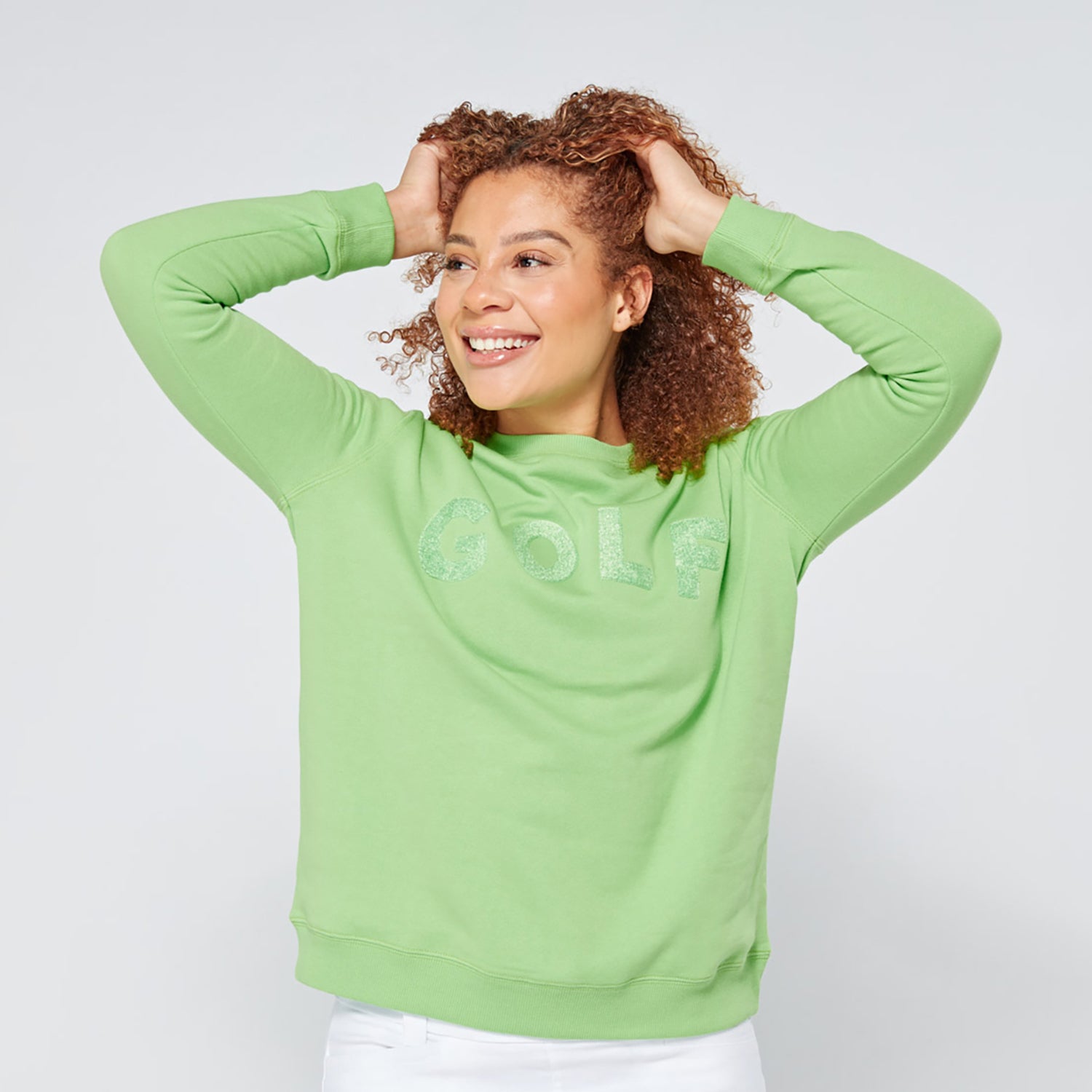 Swing Out Sister Ladies Embossed Golf Sweatshirt in Emerald
