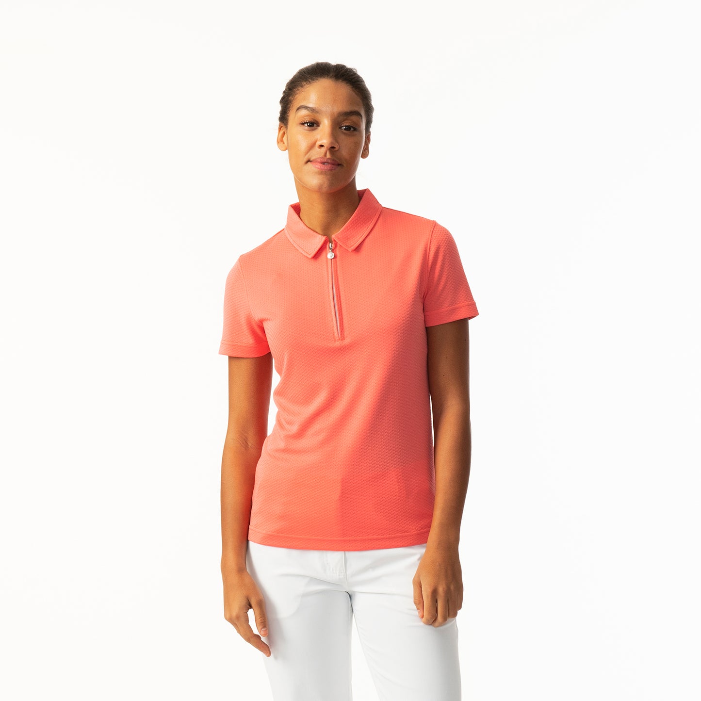 Daily Sports Honeycomb Structured Short Sleeve Polo Shirt in Coral