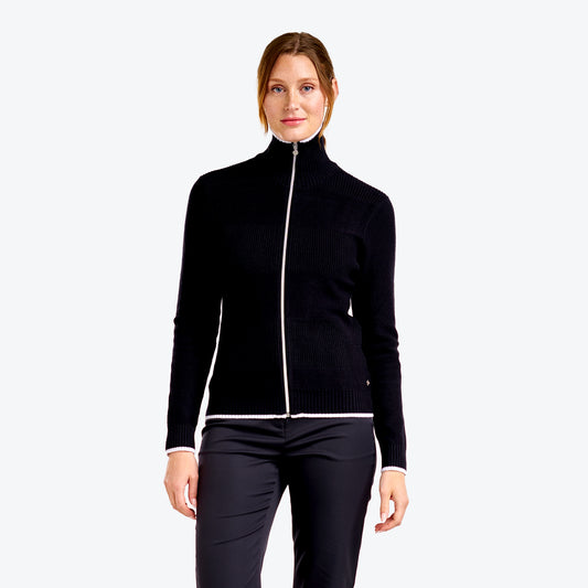 Nivo Ladies Full-Zip Deep Collar Cardigan in Black - Last One Medium Only Left