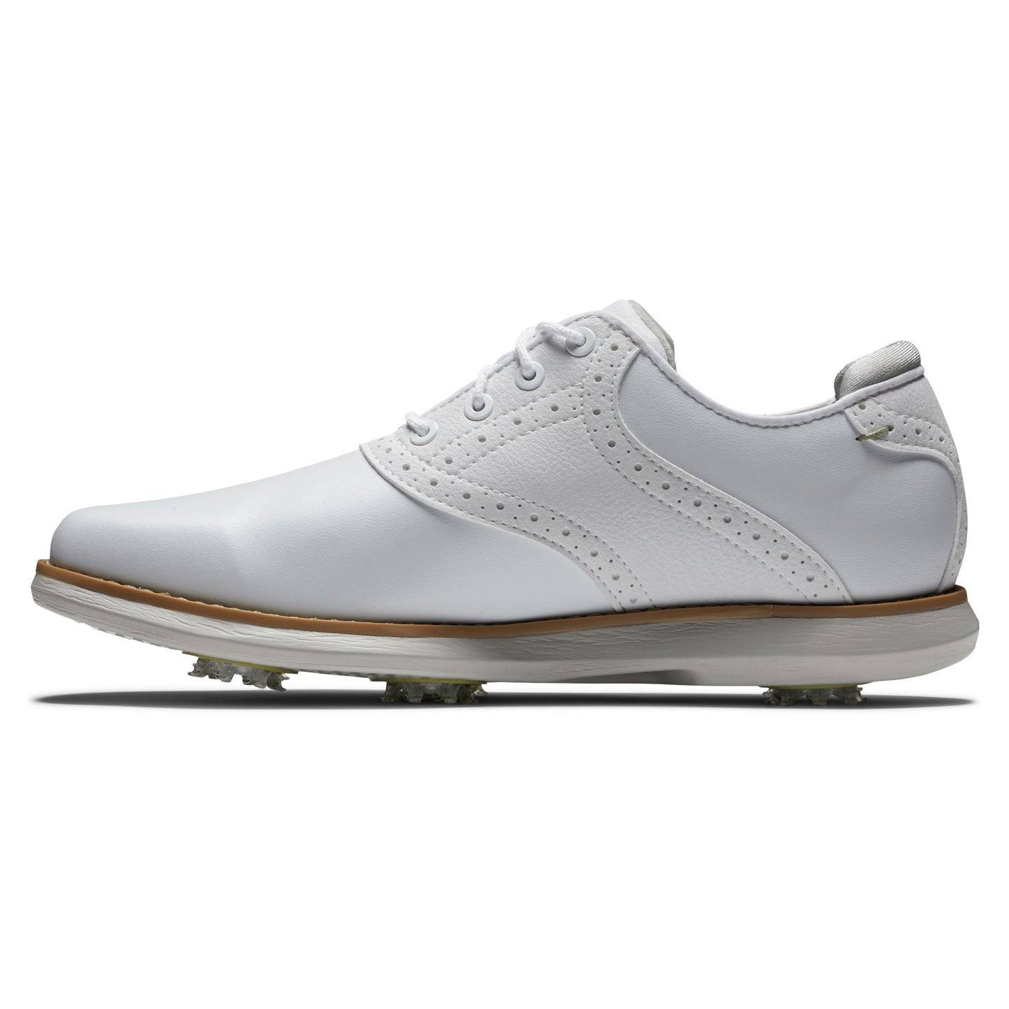 FootJoy Ladies Traditions Wide Fit Waterproof Golf Shoe in White with SoftSpikes