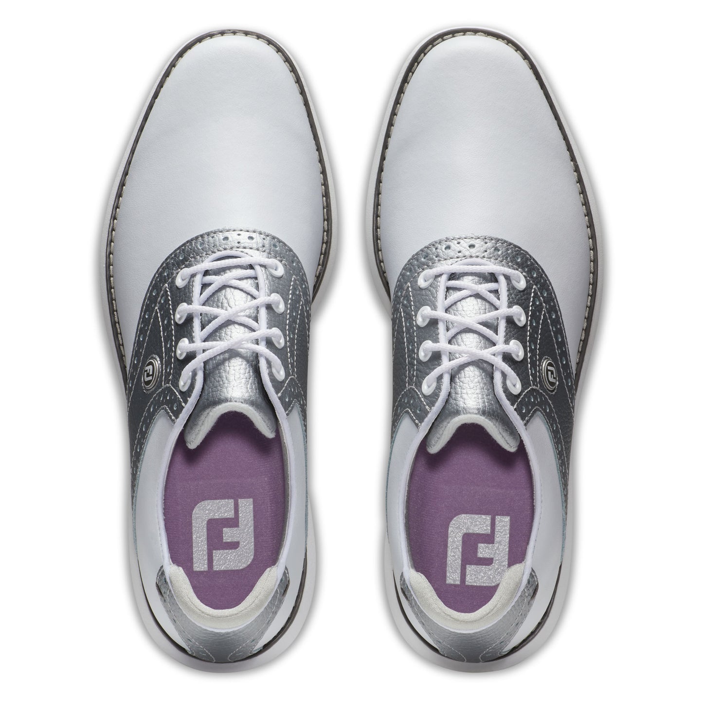 FootJoy Ladies Traditions Shoes in White, Silver & Purple